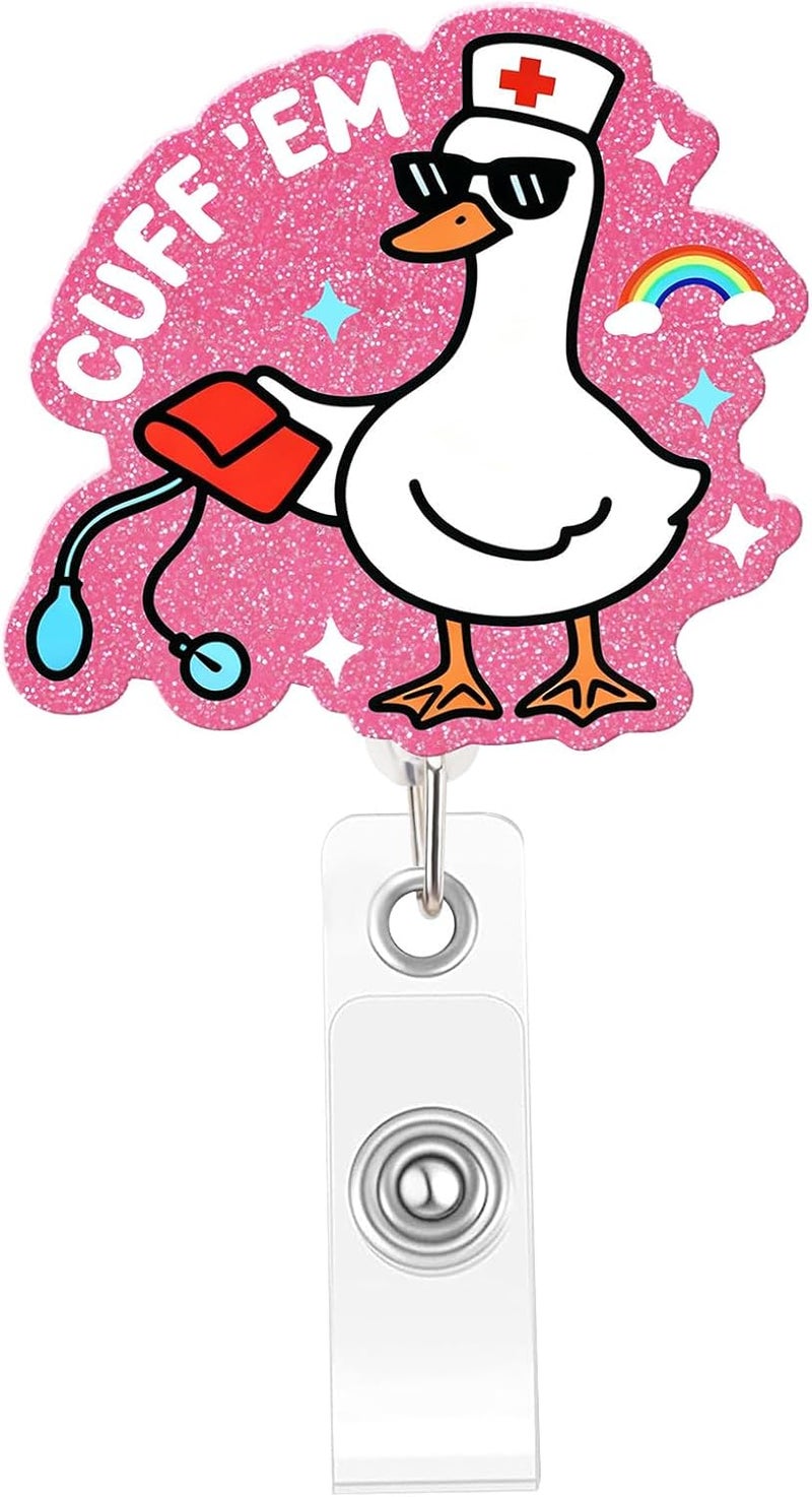 Mahrokh Funny Nurse Badge Reel, Cuff 'Em Goose Badge Holder with Retractable Clip, Cute Gifts for Nursing Student RN LPN CNA MA Medical Worker Teacher Doctor - Image 1